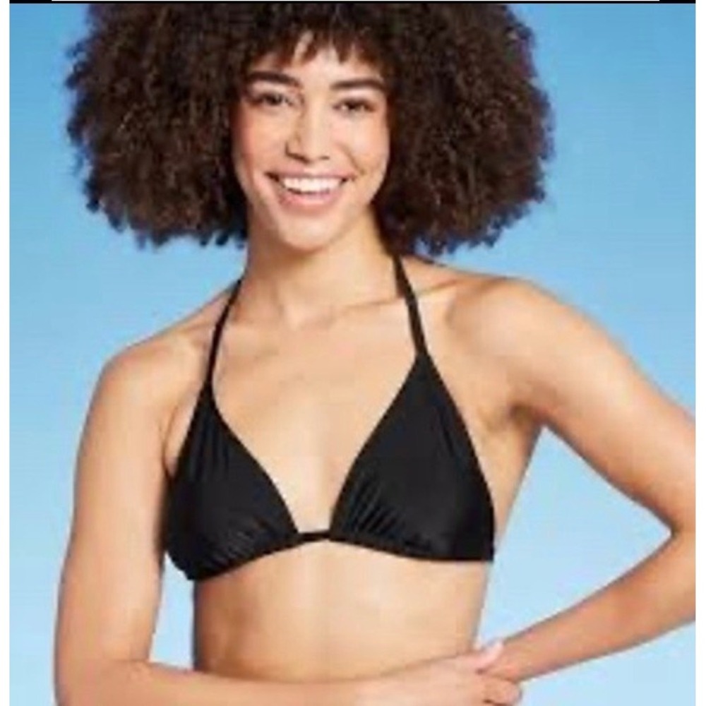 Wild Fable Black Triangle Bikini Top Small Halter‎ Neck Swimwear NWT